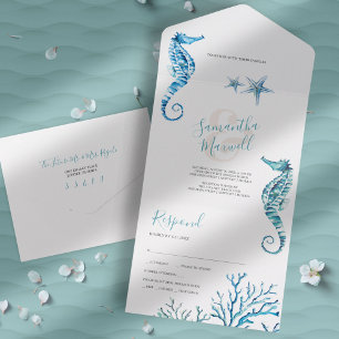 Modern Coastal Crab Wedding All In One Invitation