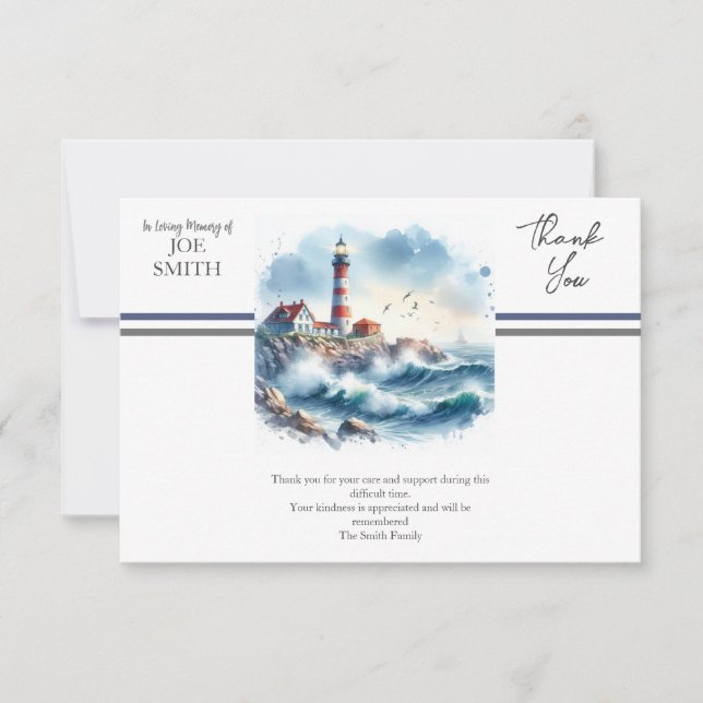 Modern Coastal Funeral  Thank You Card (Front)