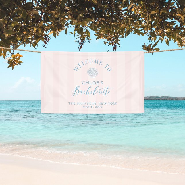 Modern Coastal Pink Bachelorette Party Banner (Last Toast on the Coast Bachelorette Party Welcome Banner | Hamptons Beach Party Decor and Gifts)