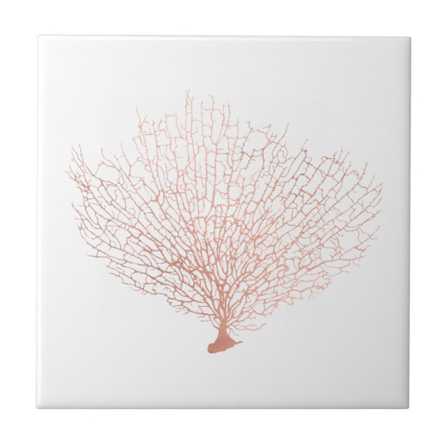 Modern Coastal Rose Gold Sea Fan Coral Tile (Front)