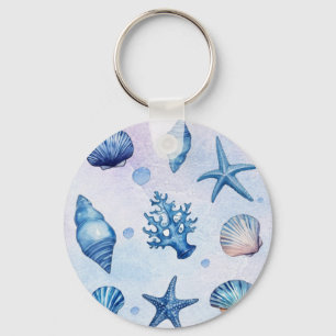 Modern Coastal Sea Shells Treasure Ocean Birthday Key Ring