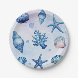 Modern Coastal Sea Shells Treasure Ocean Birthday  Paper Plate