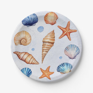 Modern Coastal Sea Shells Treasure Ocean Birthday Paper Plate