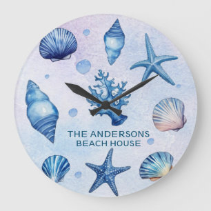 Modern Coastal Sea Shells Treasure Ocean Custom Large Clock