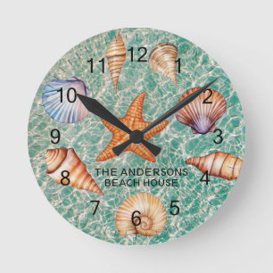 Modern Coastal Sea Shells Treasure Ocean Custom Round Clock