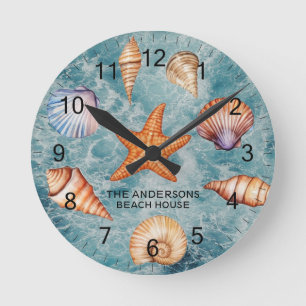 Modern Coastal Sea Shells Treasure Ocean Custom Round Clock