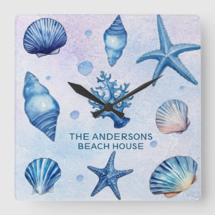 Modern Coastal Sea Shells Treasure Ocean Custom    Square Wall Clock