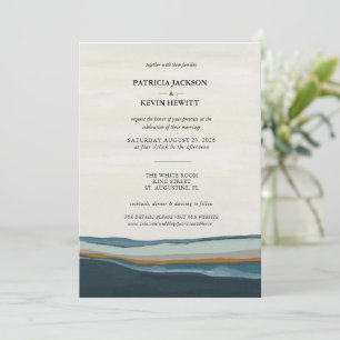 Modern Coastal Seascape Painting Wedding Invitation