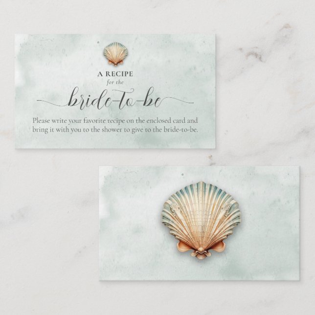 Modern Coastal Seashell Aqua Shower Recipe Request Enclosure Card (Front/Back)