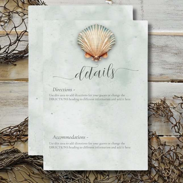 Modern Coastal Seashell Aqua Wedding Details Enclosure Card (Modern Coastal Seashell Aqua Wedding Details Enclosure Card)