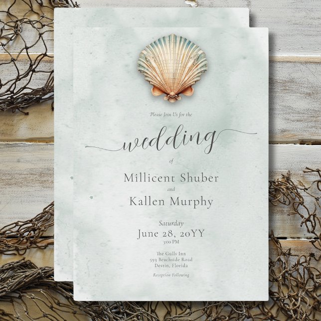 Modern Coastal Seashell Aqua Wedding Invitation (Modern Coastal Seashell Aqua Wedding Invitation)