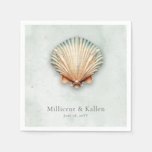 Modern Coastal Seashell Aqua Wedding Napkin