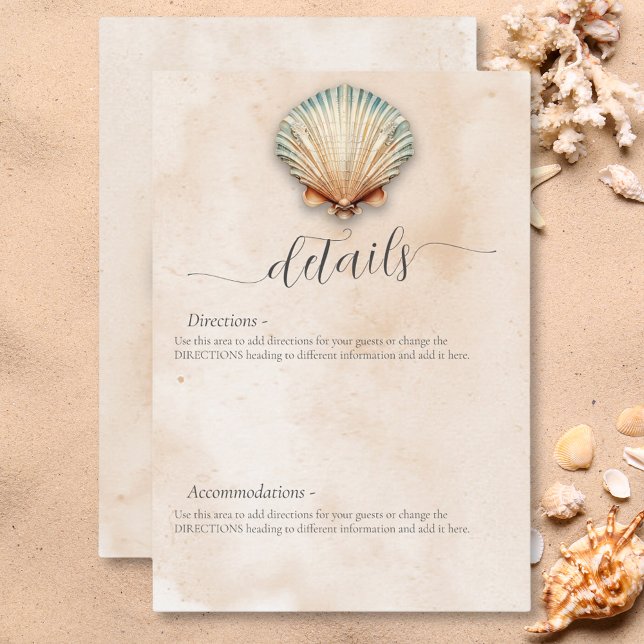Modern Coastal Seashell Sand Wedding Details Enclosure Card (Modern Coastal Seashell Sand Wedding Details Enclosure Card)