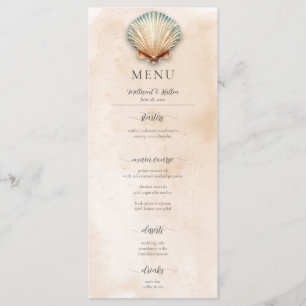 Modern Coastal Seashell Sand Wedding Menu