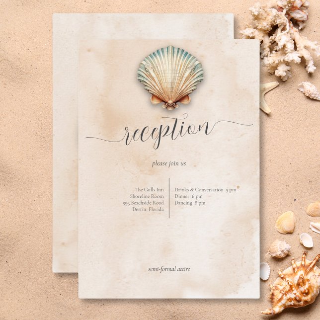Modern Coastal Seashell Sand Wedding Reception Enclosure Card (Modern Coastal Seashell Sand Wedding Reception Enclosure Card)