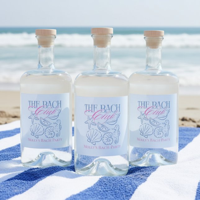 Modern Coastal Seashell Theme Bachelorette Party Liquor Bottle Label (Add a stylish coastal touch to your beverages with these “Bach Club” Drink Labels!)