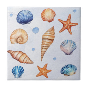Modern Coastal Seashells Pattern Treasure Ocean Tile