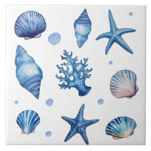 Modern Coastal Seashells Pattern Treasure Ocean Tile
