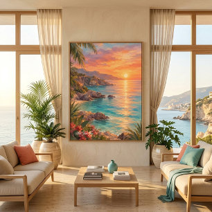 Modern Coastal Sunset Tropical Cove Wall Art