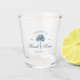 Modern Coastal Vintage Beach House Palm Tree Blue Shot Glass