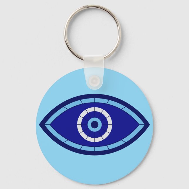 Modern Cobalt Blue Geometric Evil Eye Protection Key Ring (Front)