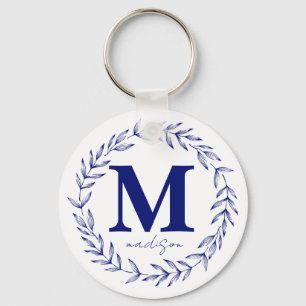 Modern Cobalt Blue Personalised Monogram Key Ring
