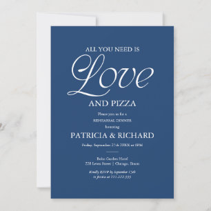 Modern Cobalt Blue Pizza Wedding Rehearsal Invitation
