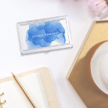 Modern Cobalt Blue Watercolor | Personalised Business Card Holder<br><div class="desc">Elegant and colourful business card holder features your name and/or business name in white,  overlaid on a vibrant watercolor inkblot in cool cobalt blue. Matching business cards and accessories also available.</div>