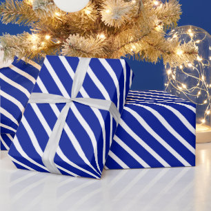 Modern cobalt blue white oblique stripes elegant wrapping paper