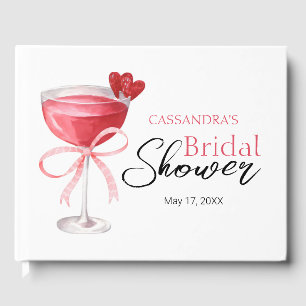 Modern Cocktail Drink Pink Bow Bridal Shower  Guest Book