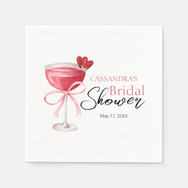 Modern Cocktail Drink Pink Bow Bridal Shower  Napkin (Front)