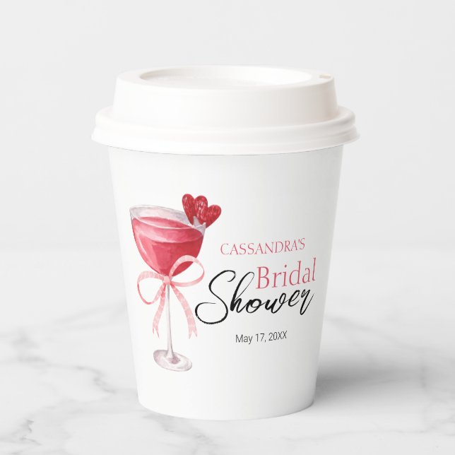 Modern Cocktail Drink Pink Bow Bridal Shower  Paper Cups (Front)