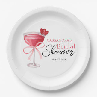 Modern Cocktail Drink Pink Bow Bridal Shower Paper Plate