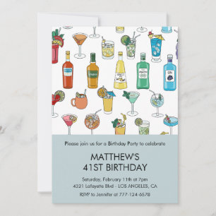 Modern Cocktail Drinks Contemporary 41st birthday Invitation