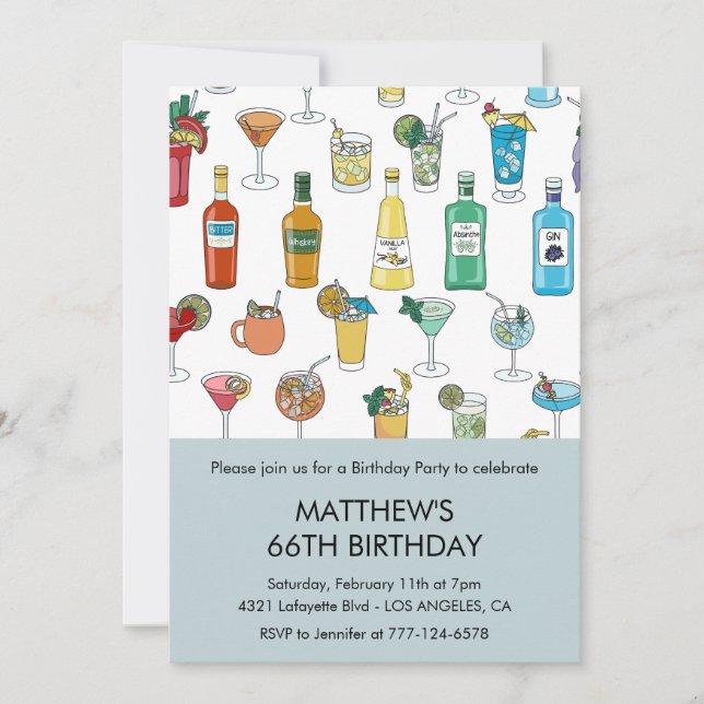 Modern Cocktail Drinks Contemporary 66th birthday Invitation (Front)