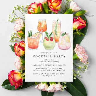 Modern Cocktail Party | Cute Girly Womens Birthday Invitation