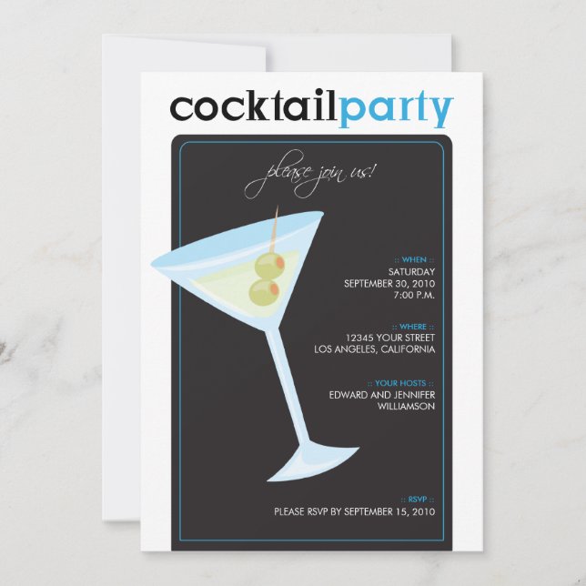 Modern Cocktail Party Invitation (aqua) (Front)