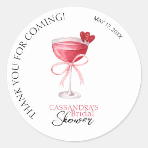 Modern Cocktail Pink Bow Bridal Shower Thank You Classic Round Sticker