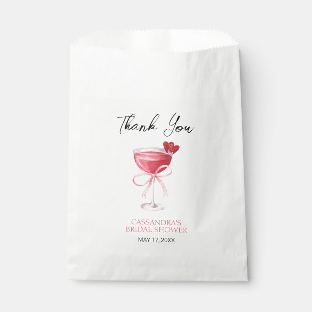Modern Cocktail Pink Bow Bridal Shower Thank You Favour Bags (Front)