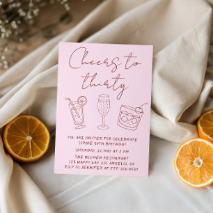Modern Cocktail Pink Cheers to Thirty Birthday  Invitation