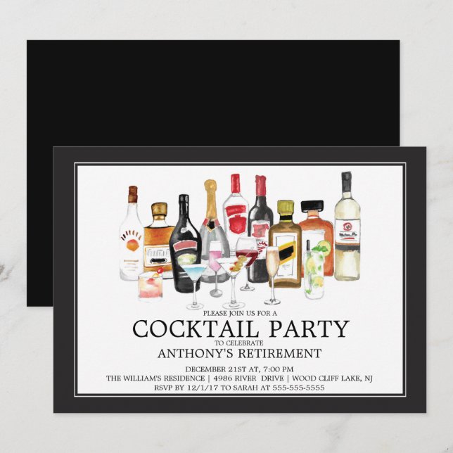 Modern Cocktail Retirement Party Invitation (Front/Back)