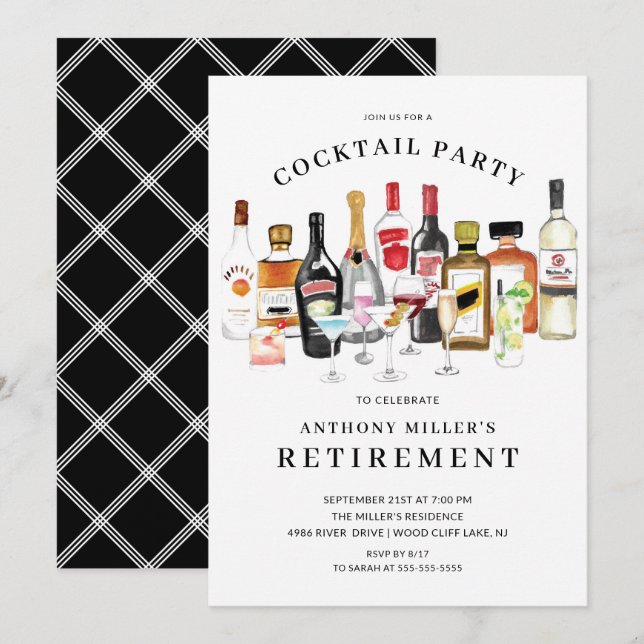 Modern Cocktail Retirement Party Invitation (Front/Back)