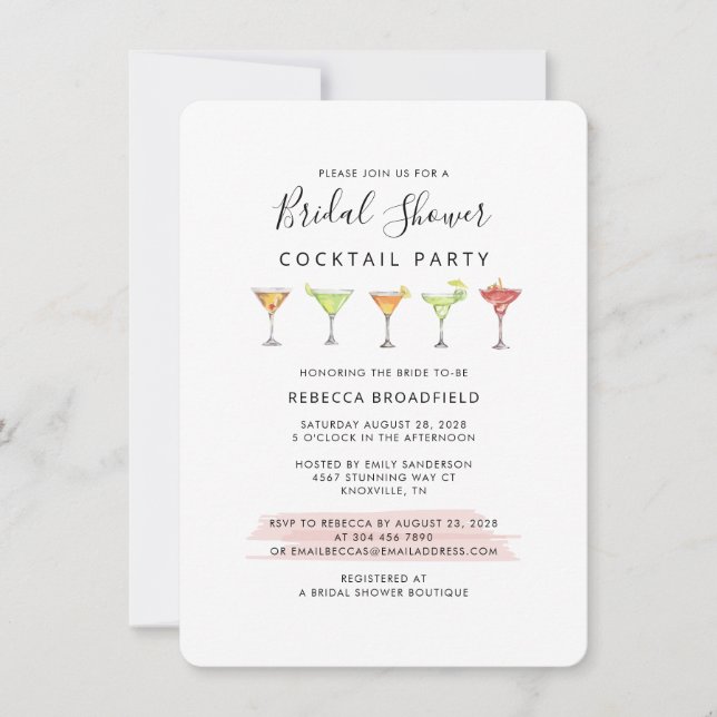 Modern Cocktail Script Bridal Shower Invitation (Front)