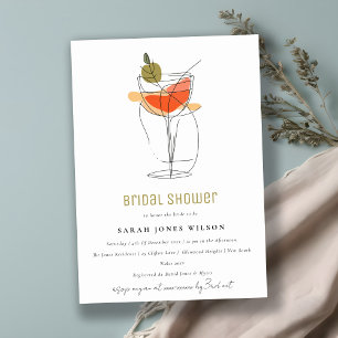 Modern Cocktail Wine Line Drawing Bridal Shower Invitation