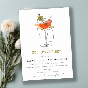 Modern Cocktail Wine Line Drawing Couples Shower Invitation