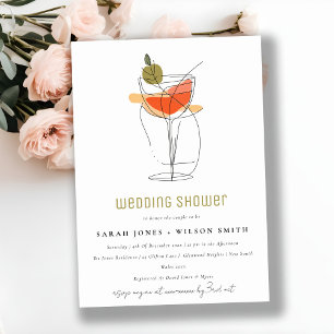 Modern Cocktail Wine Line Drawing Wedding Shower Invitation