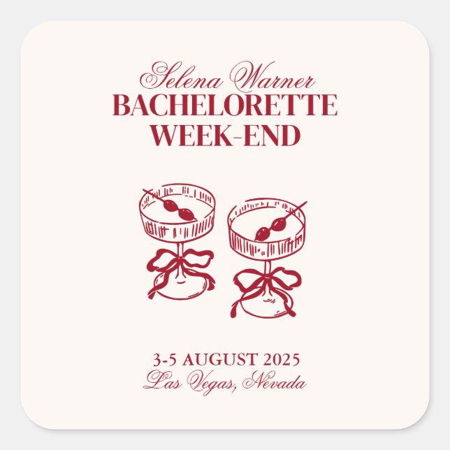 Modern Cocktails Bachelorette Weekend Square Sticker (Front)