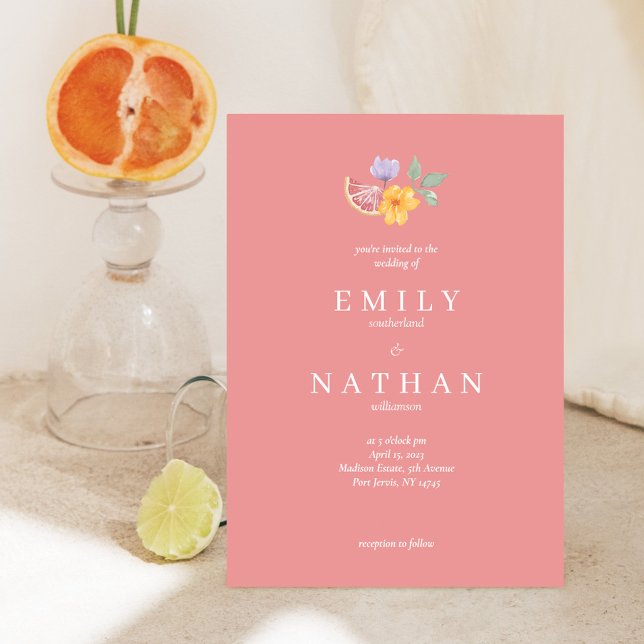 Modern Cocktails Citrus Watercolor Floral Paradise Invitation (Creator Uploaded)