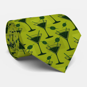 Modern Cocktails Olive Green Martini Neck Tie
