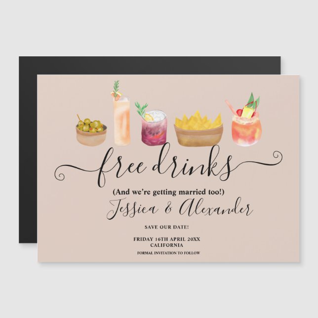Modern cocktails watercolor blush save the date (Front/Back)